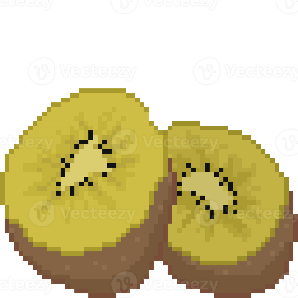 A retro-styled pixel-art illustration of a fresh golden kiwi. png