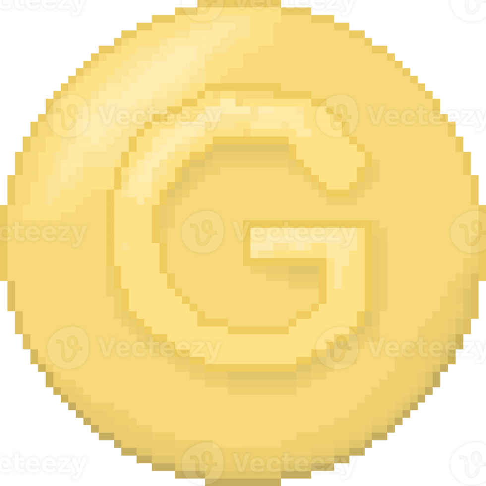 A retro-styled pixel-art illustration of a shiny gold coin png