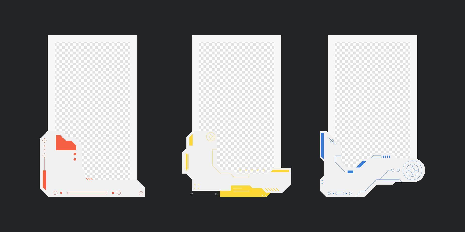 Abstract sci-fi frame. Hud interface design style. Digital futuristic frame element. Cyberpunk style. Design for banner, card, player card game, background. vector