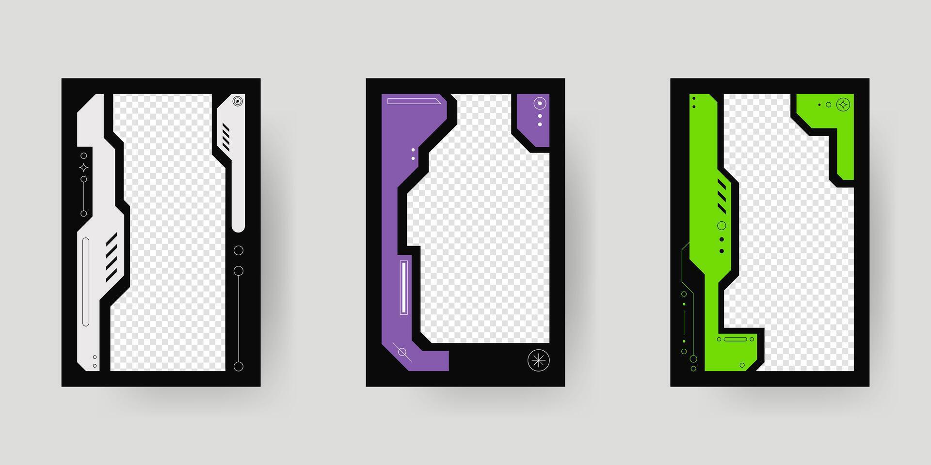 Abstract sci-fi frame. Hud interface design style. Digital futuristic frame element. Cyberpunk style. Design for banner, card, player card game, background. vector