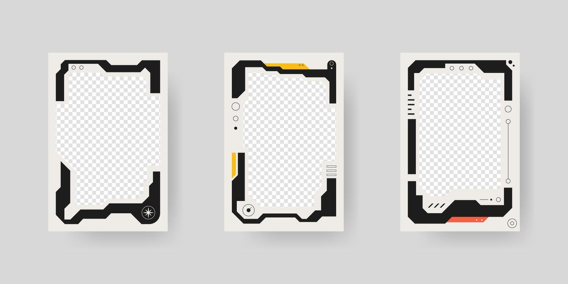 Abstract sci-fi frame. Hud interface design style. Digital futuristic frame element. Cyberpunk style. Design for banner, card, player card game, background. vector
