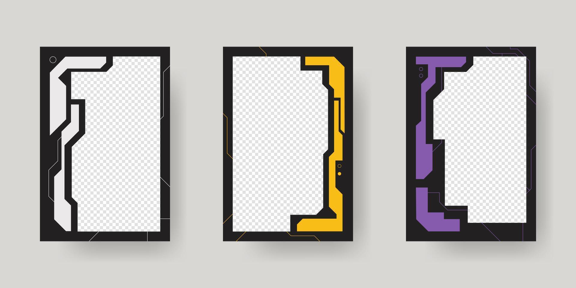 Abstract sci-fi frame. Hud interface design style. Digital futuristic frame element. Cyberpunk style. Design for banner, card, player card game, background. vector