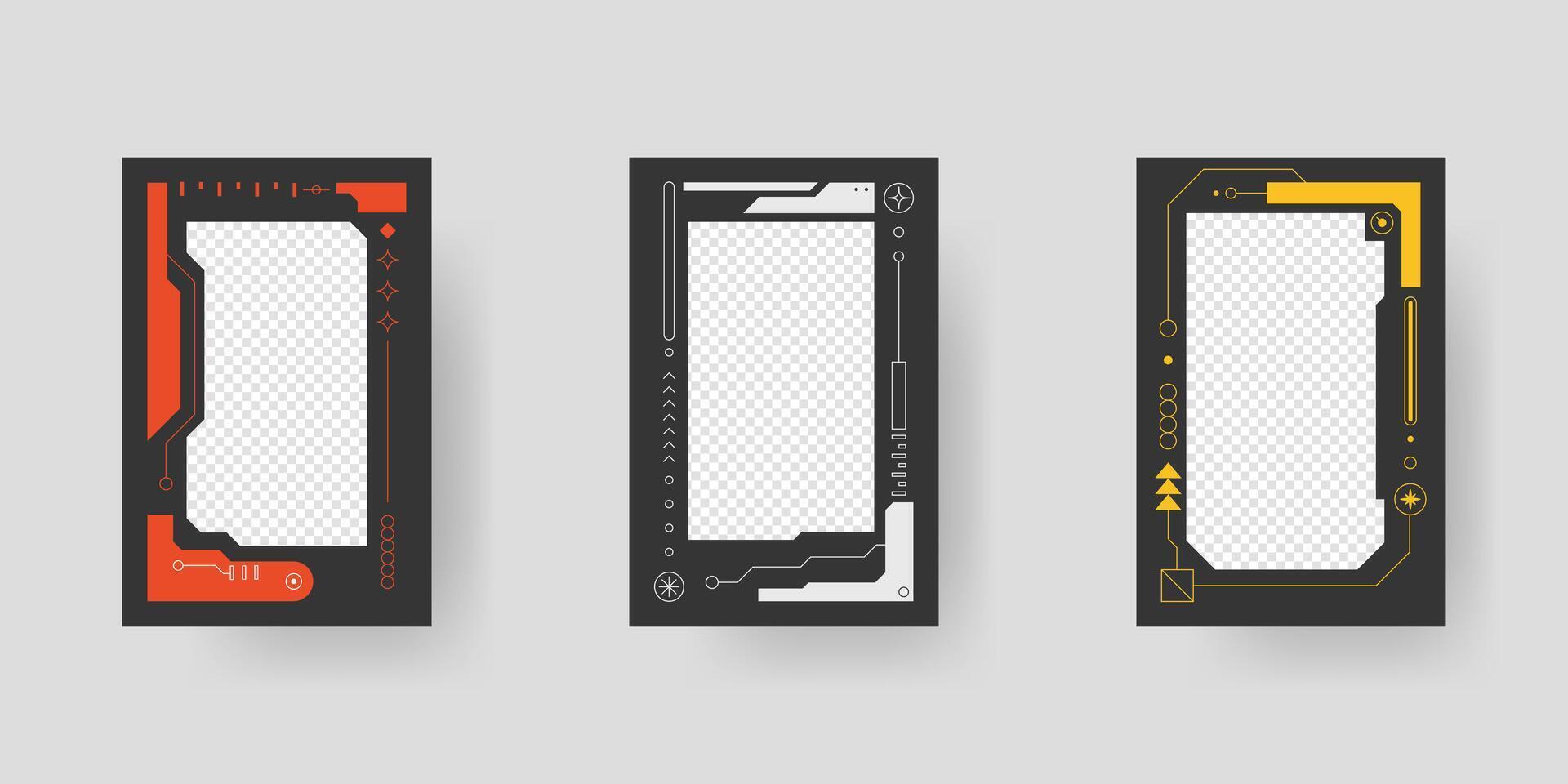 Abstract sci-fi frame. Hud interface design style. Digital futuristic frame element. Cyberpunk style. Design for banner, card, player card game, background. vector