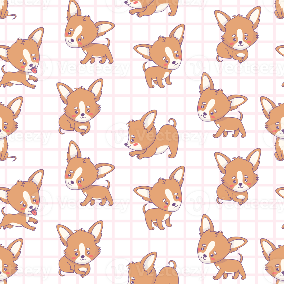 Seamless pattern with chihuahua dog on checkered background png