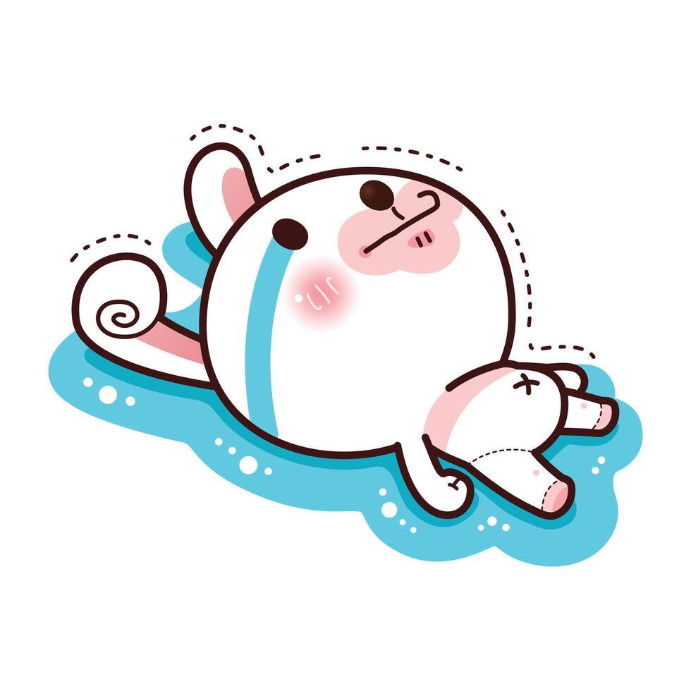 Little rabbit feeling depressed and crying while sleep, Kawaii cartoon style vector