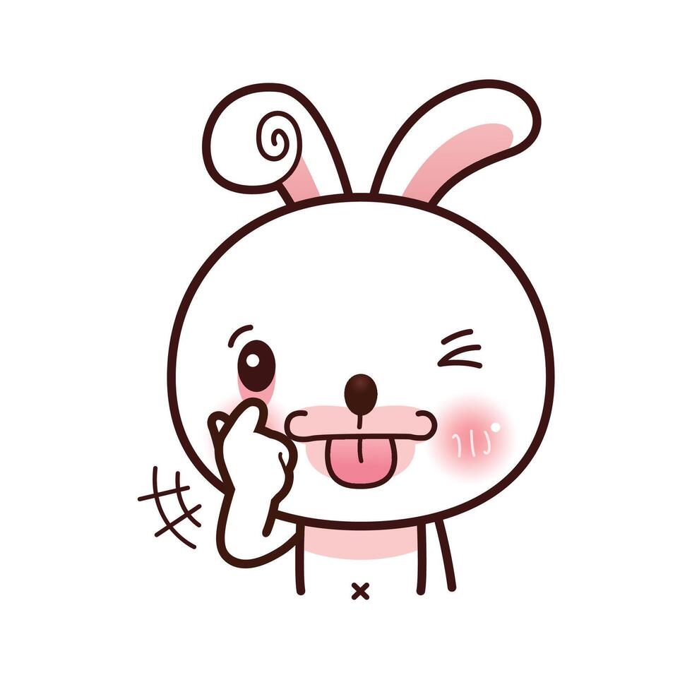 Little rabbit face stuck out tongue winking eye, Kawaii Cartoon Style vector