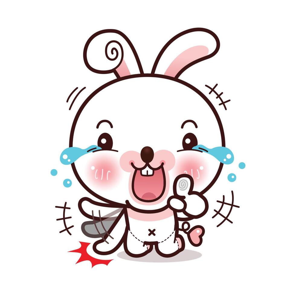 Little Rabbit Emotion Giggle, Snicker. Kawaii Cartoon Style vector