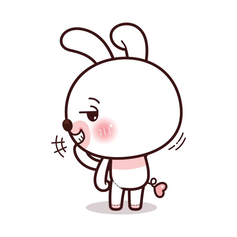 Little Rabbit Laughing with hand closing mouth And Standing Side View, Kawaii Cartoon Style vector