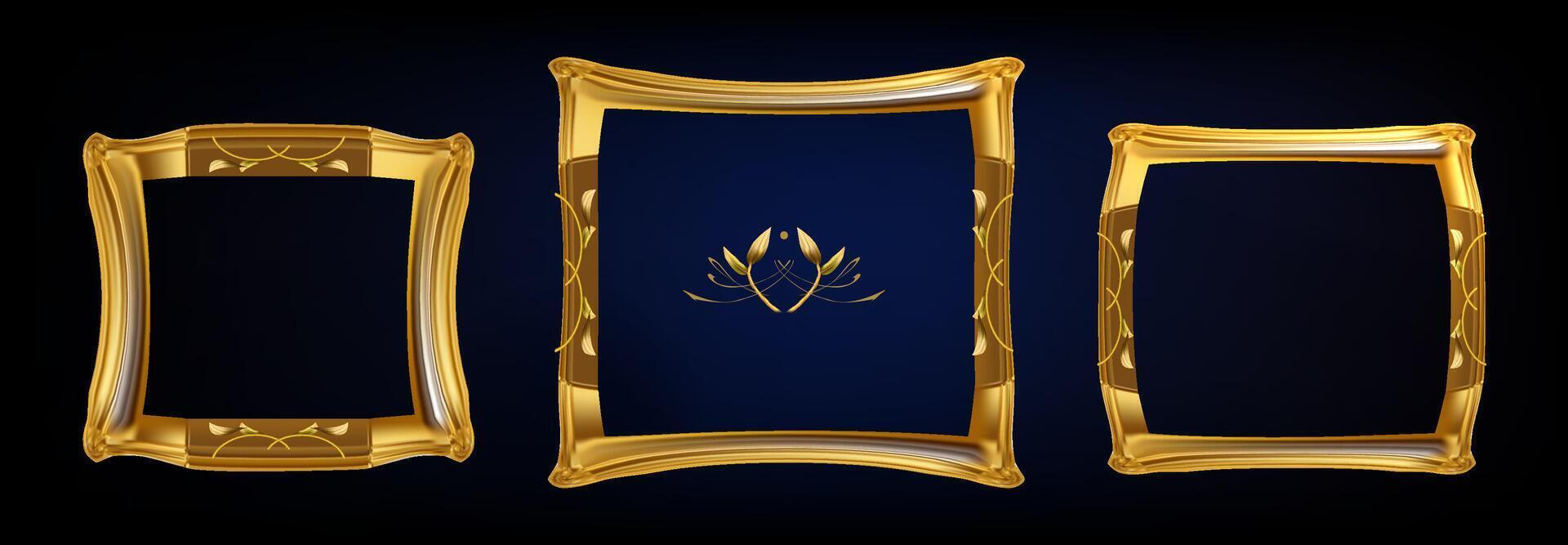 3d golden frame Collection of vintage gold frames vector