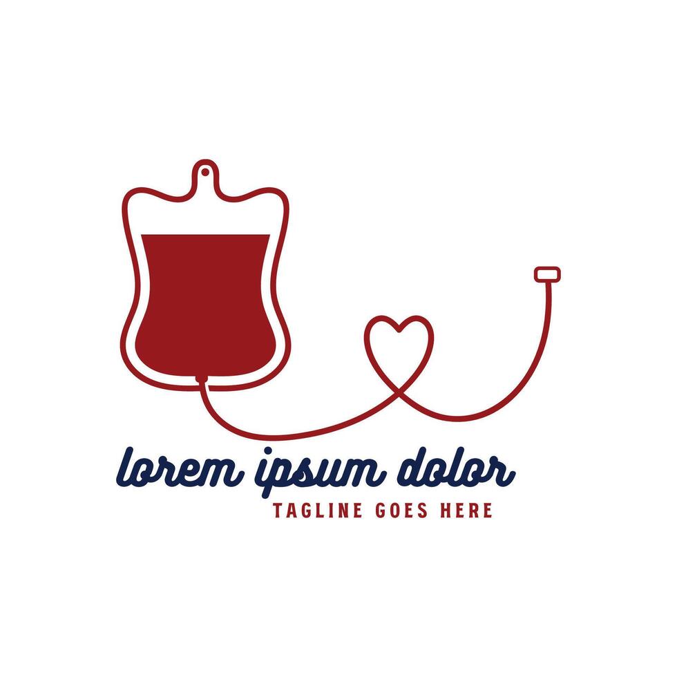 Simple Minimalist Medical Blood Bag with Heart Love Pipe Hose Shape for Blood Donors Illustration vector