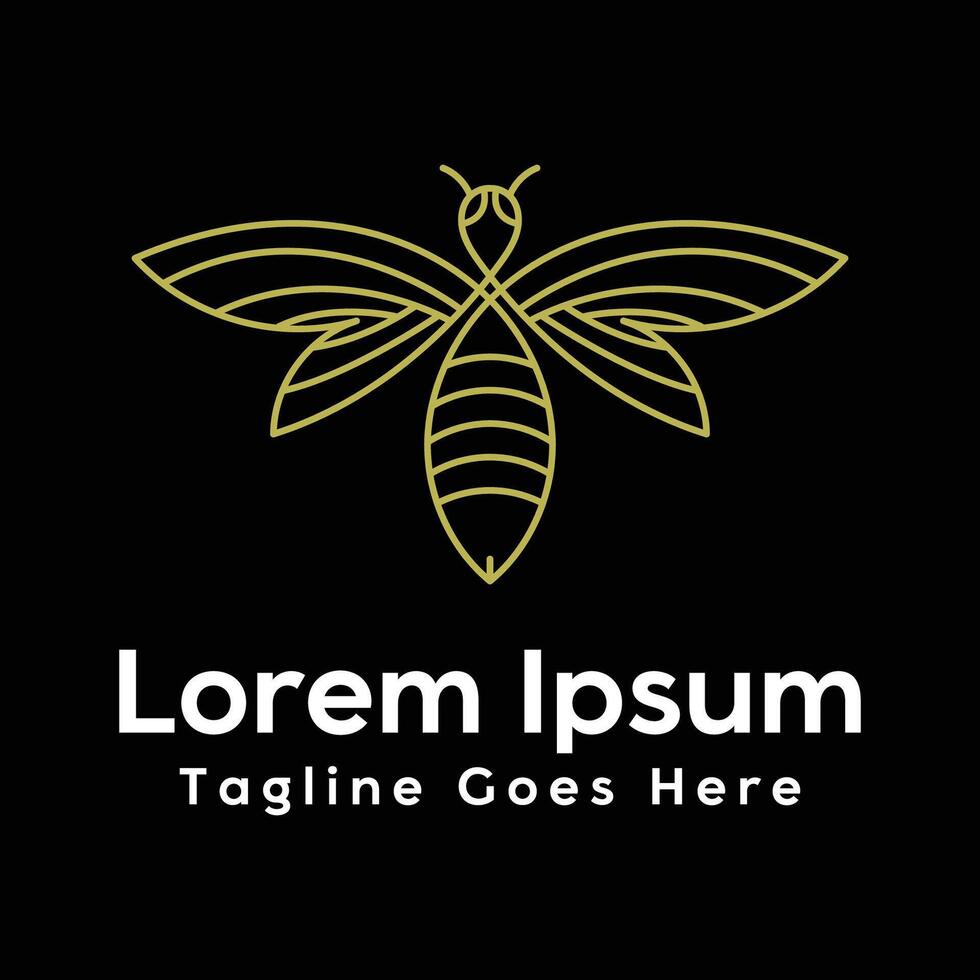 Simple Minimalist Elegant Golden Insect Honey Bee Line Outline Style Icon Symbol Illustration Design vector