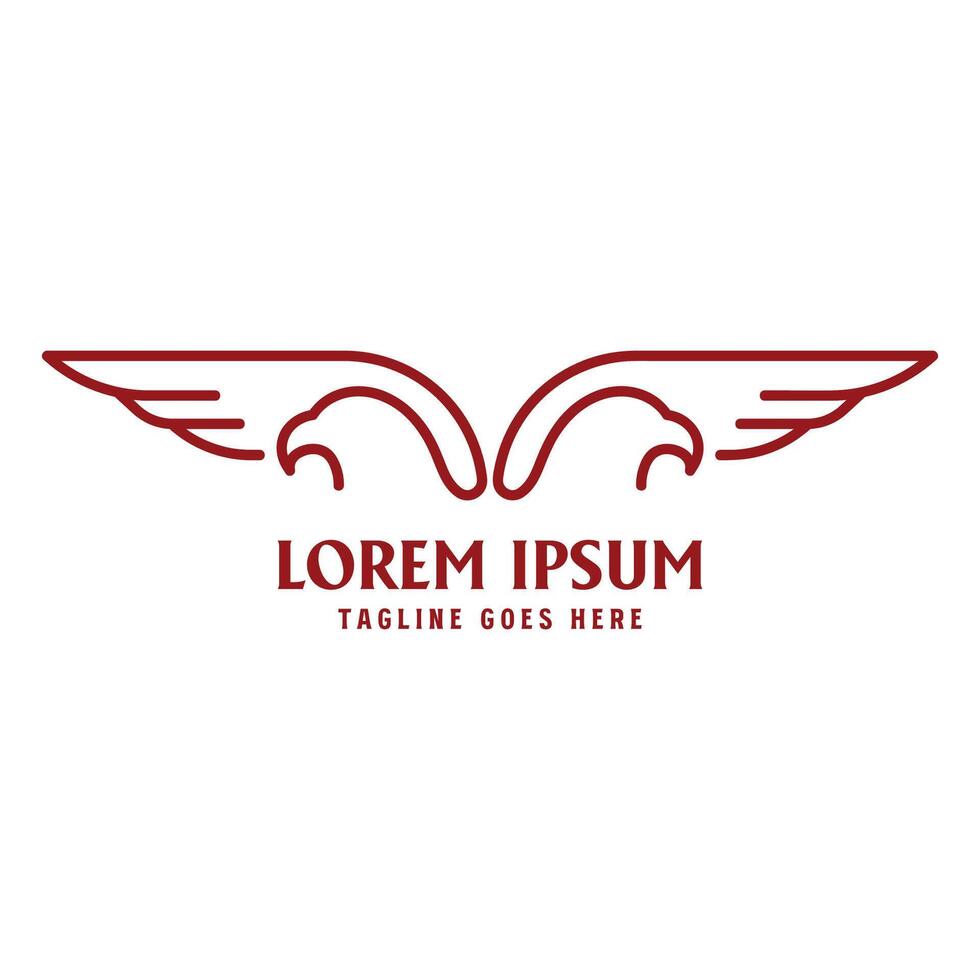 Simple Minimalist Twin Two Double Eagle Falcon Hawk Icon Symbol Line Style Illustration vector