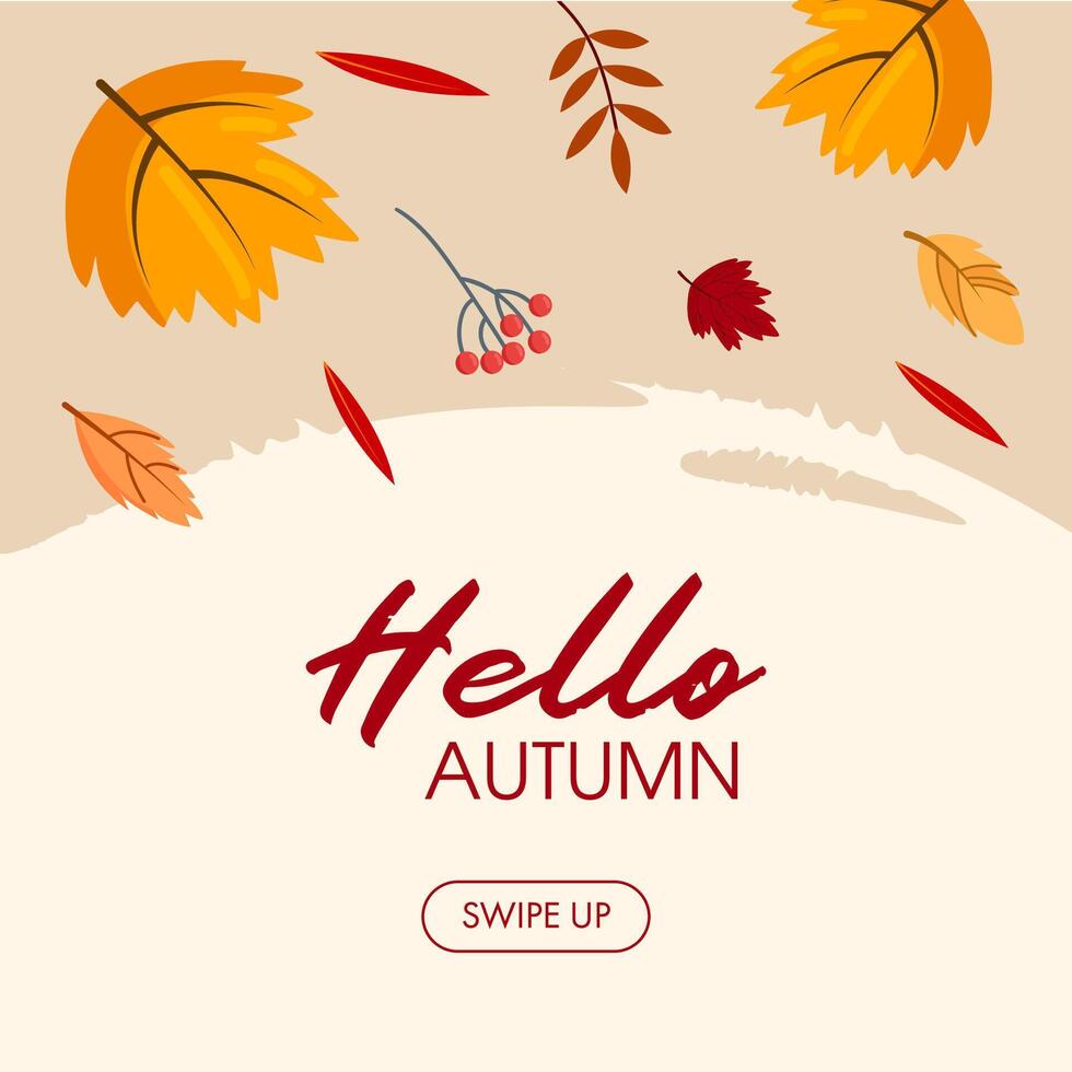 Flat autumn border frame. Social media post template. Colorful background with autumn leaves and copy space. vector