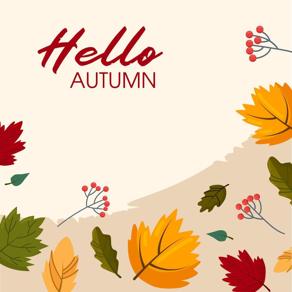 Flat autumn border frame. Social media post template. Colorful background with autumn leaves and copy space. vector