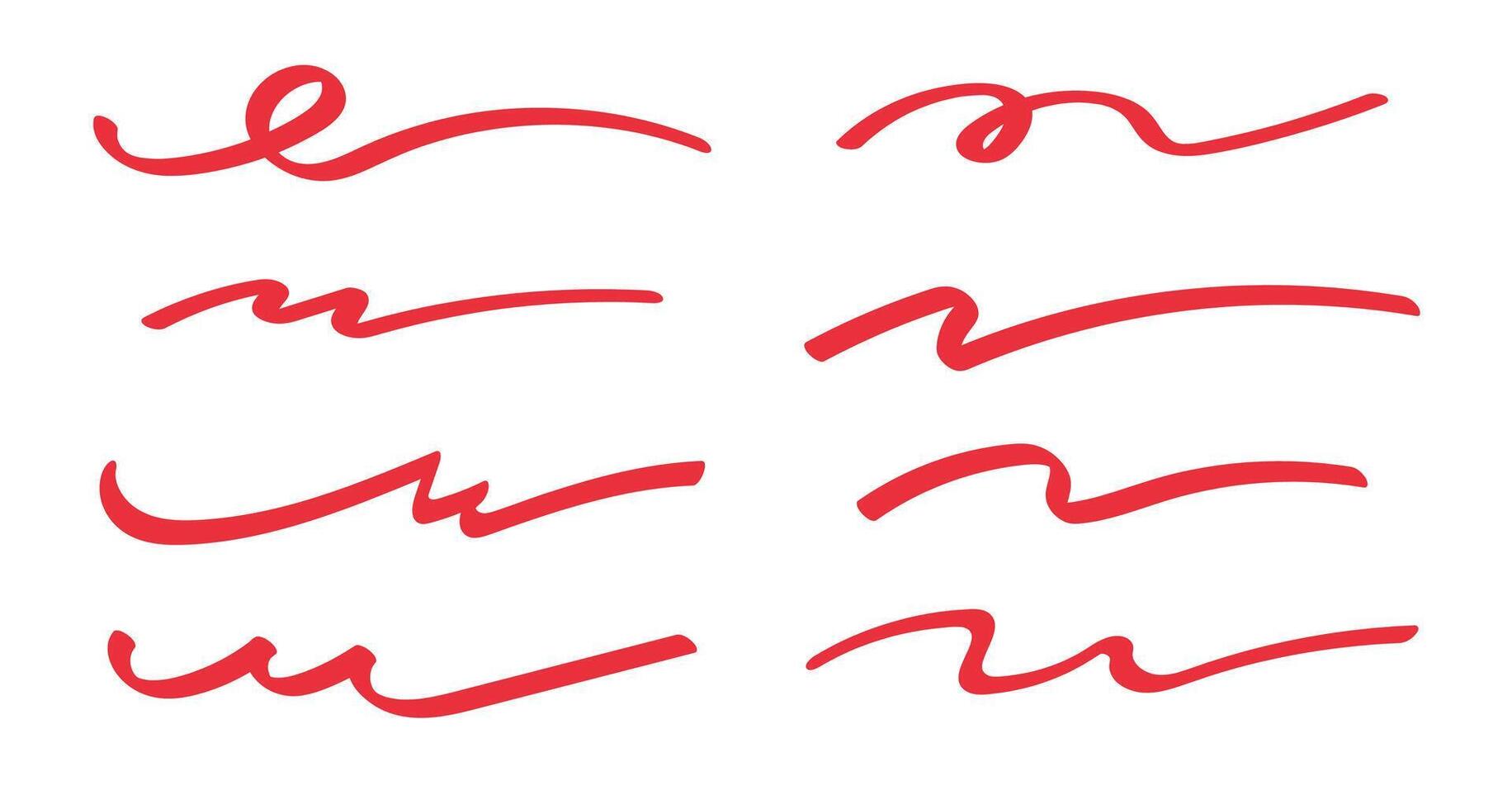Red color strokes underlines highlighter marker wave brush marks. vector