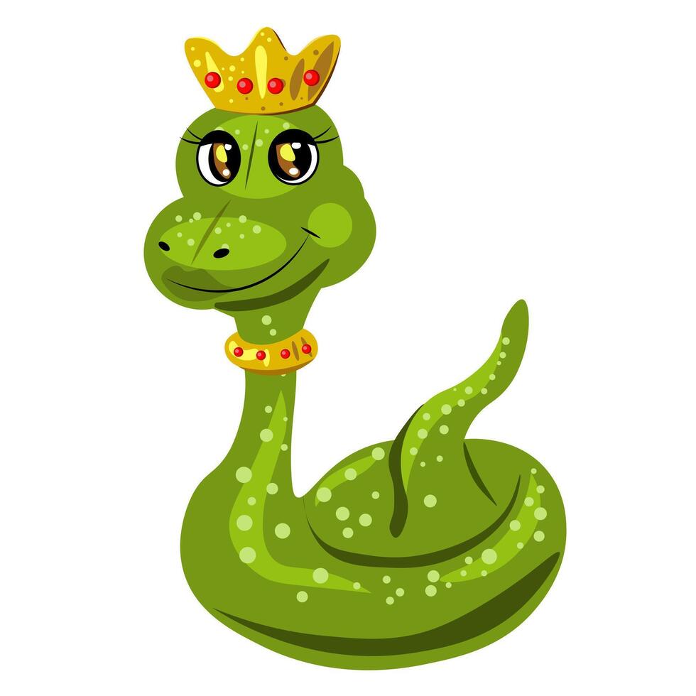 Green Snake in Crown on White Background vector