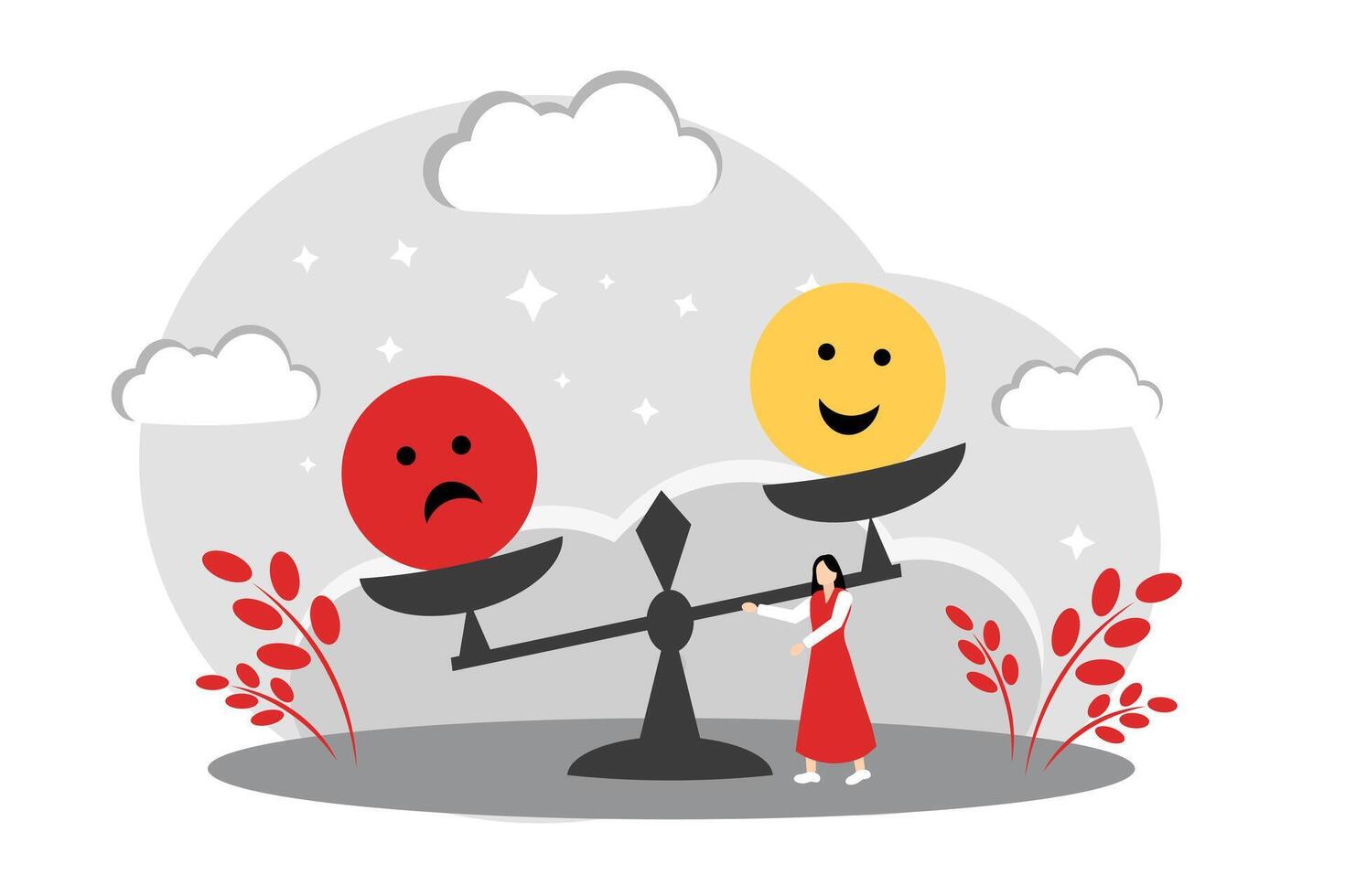 Different emotions, changes in the mood of a woman. illustration of a woman's feelings vector