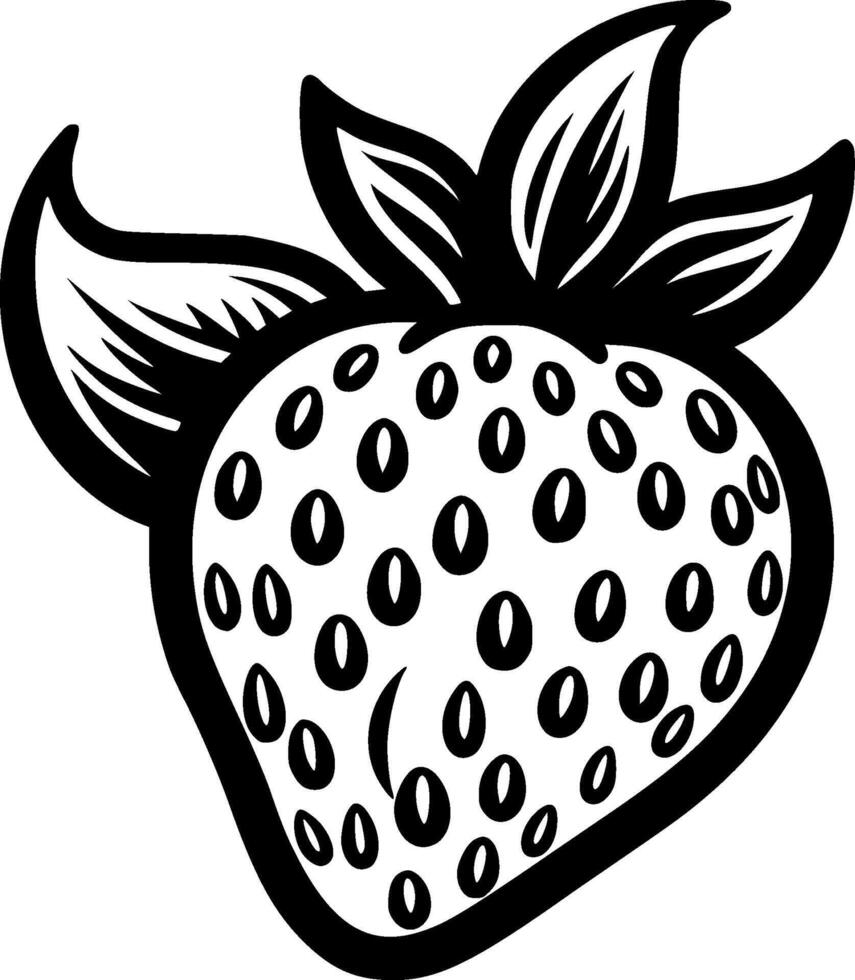 Strawberry - Black and White Isolated Icon - illustration vector