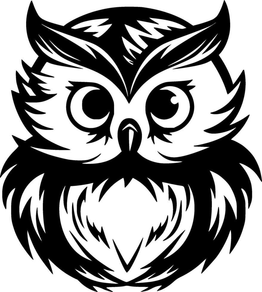 Owl Baby - Black and White Isolated Icon - illustration vector