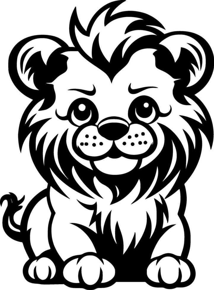 Lion Baby - Black and White Isolated Icon - illustration vector