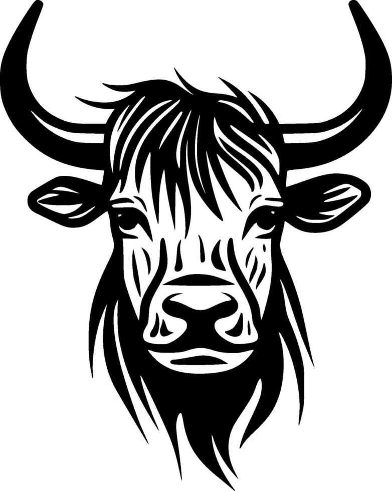 Highland Cow, Black and White illustration vector