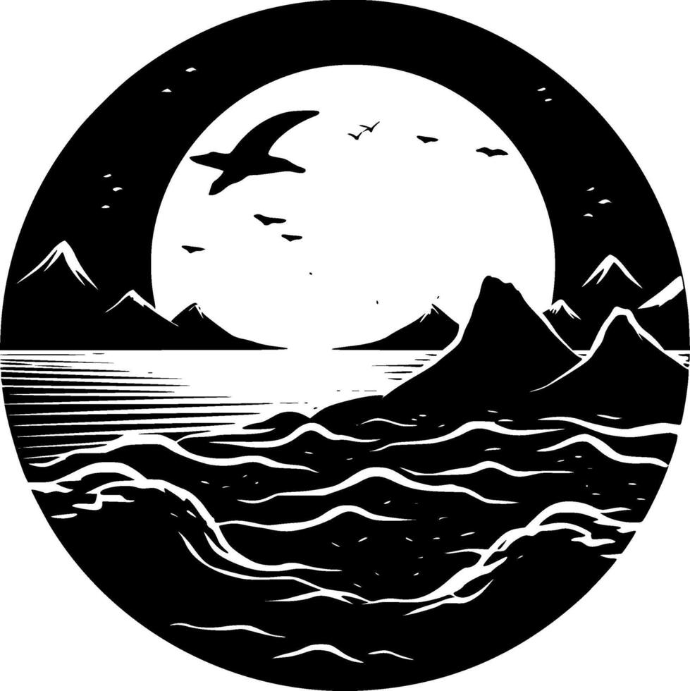 Sea, Black and White illustration vector