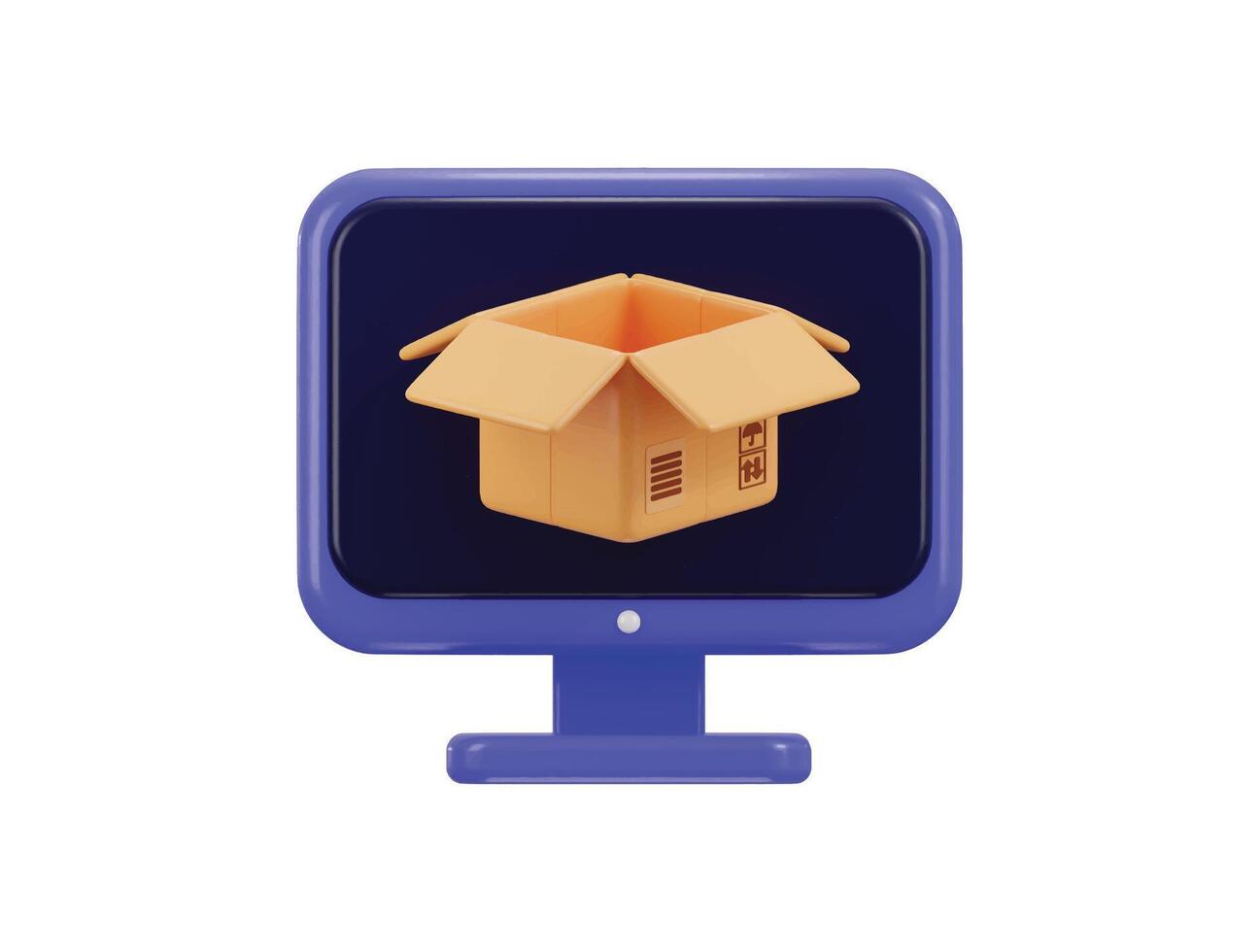 Computer monitor screen and open cardboard box icon 3d render illustration vector