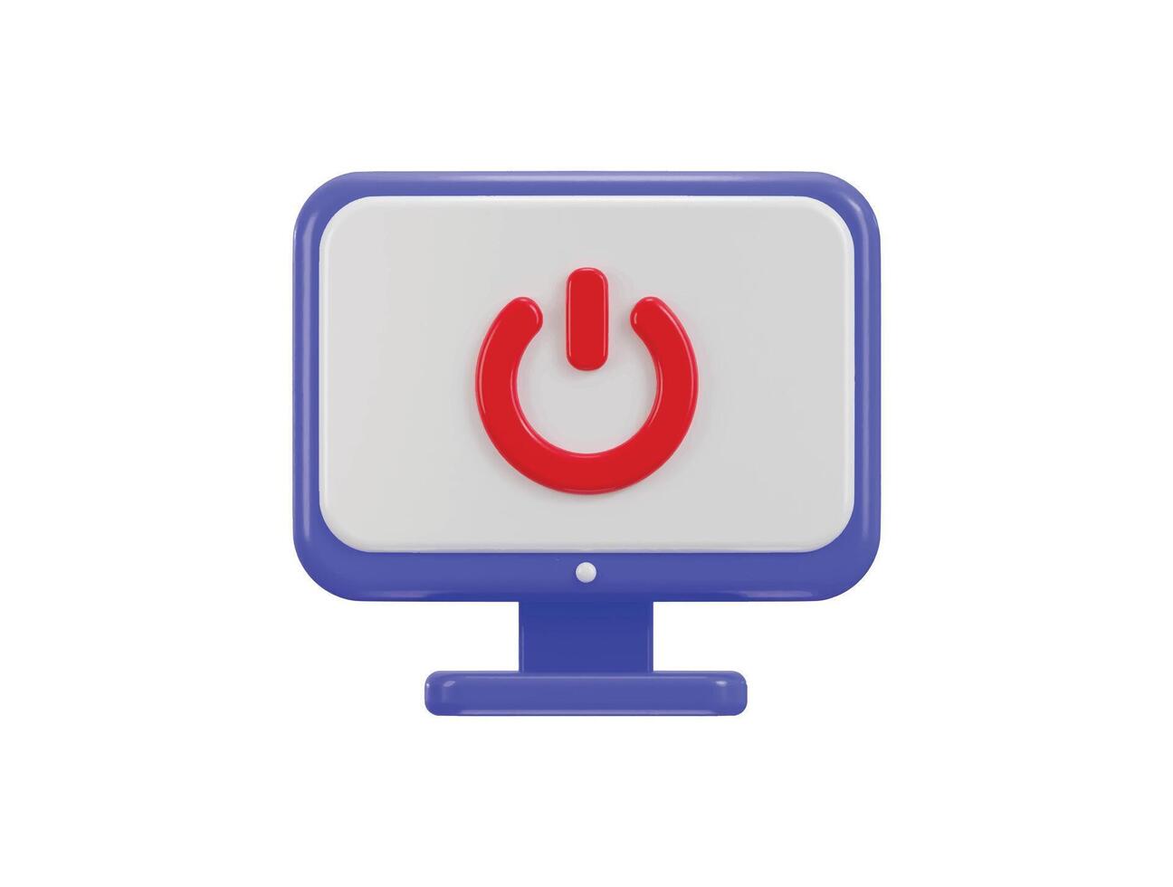 Power button icon on desktop monitor screen System shutdown 3d rendering illustration vector