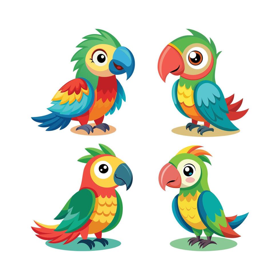 A set of Cute parrot illustration vector