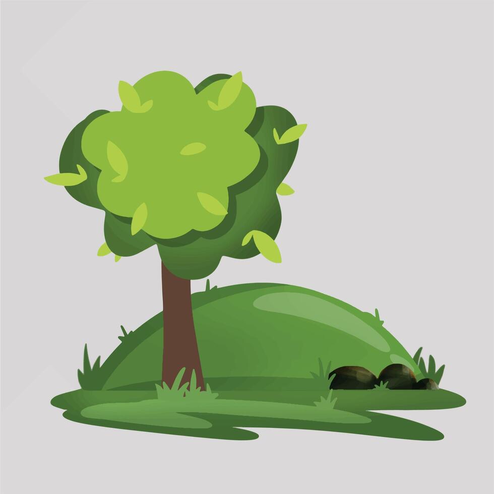 Grass hill and tree vector
