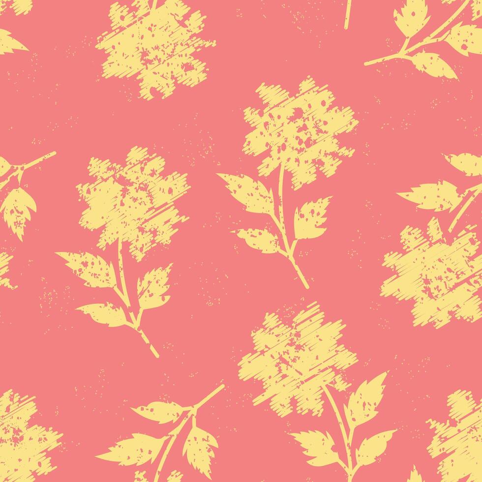 Hand drawn scribble retro flower in grunge texture seamless pattern vector