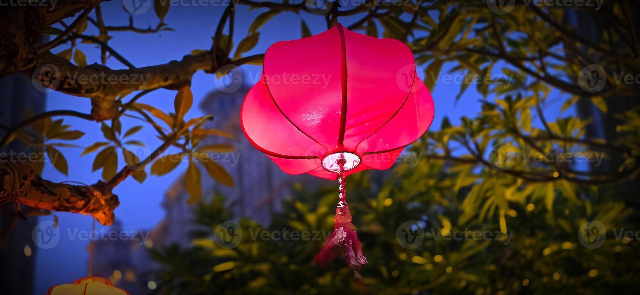 Chinese red lanterns during chinese new year festival, Chinese new year, new year celebration concept and happy new year Chinese, representing prosperity and happiness photo