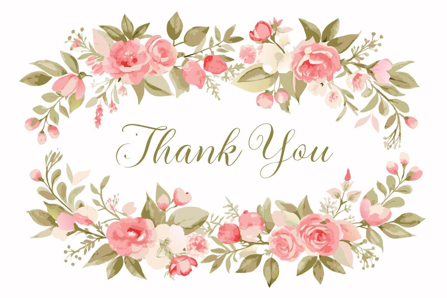 Thank you card with flower frame background vector