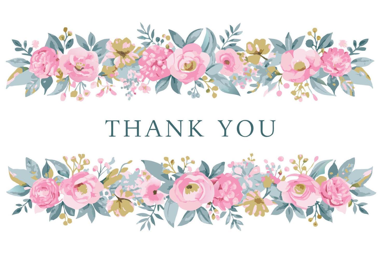 Thank you card with flower frame background vector
