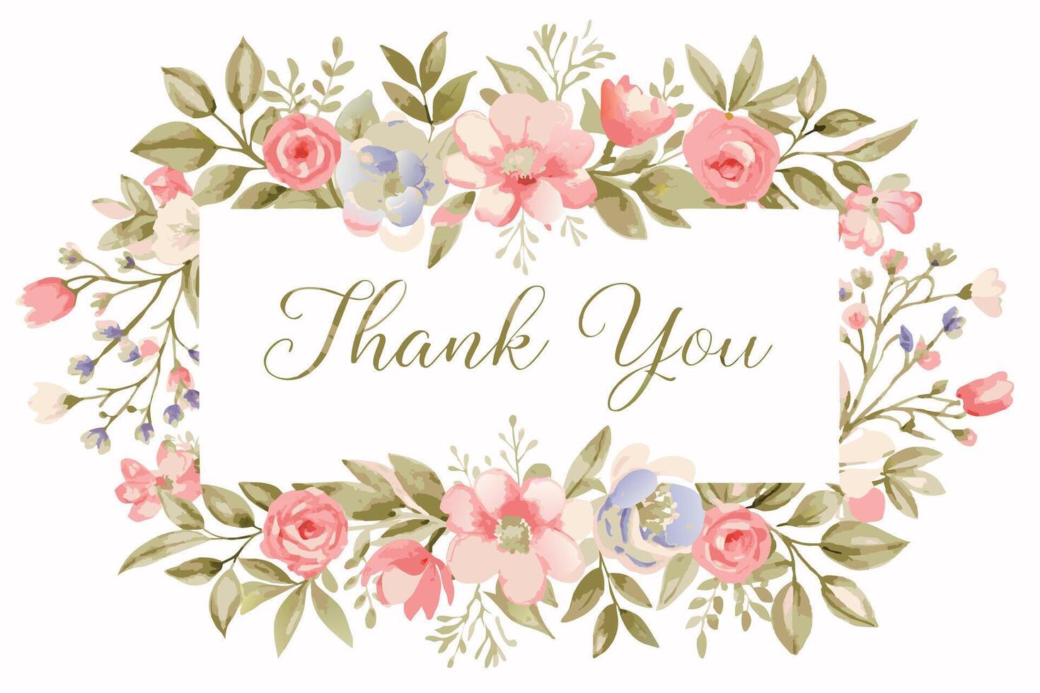 Thank you card with flower frame background vector
