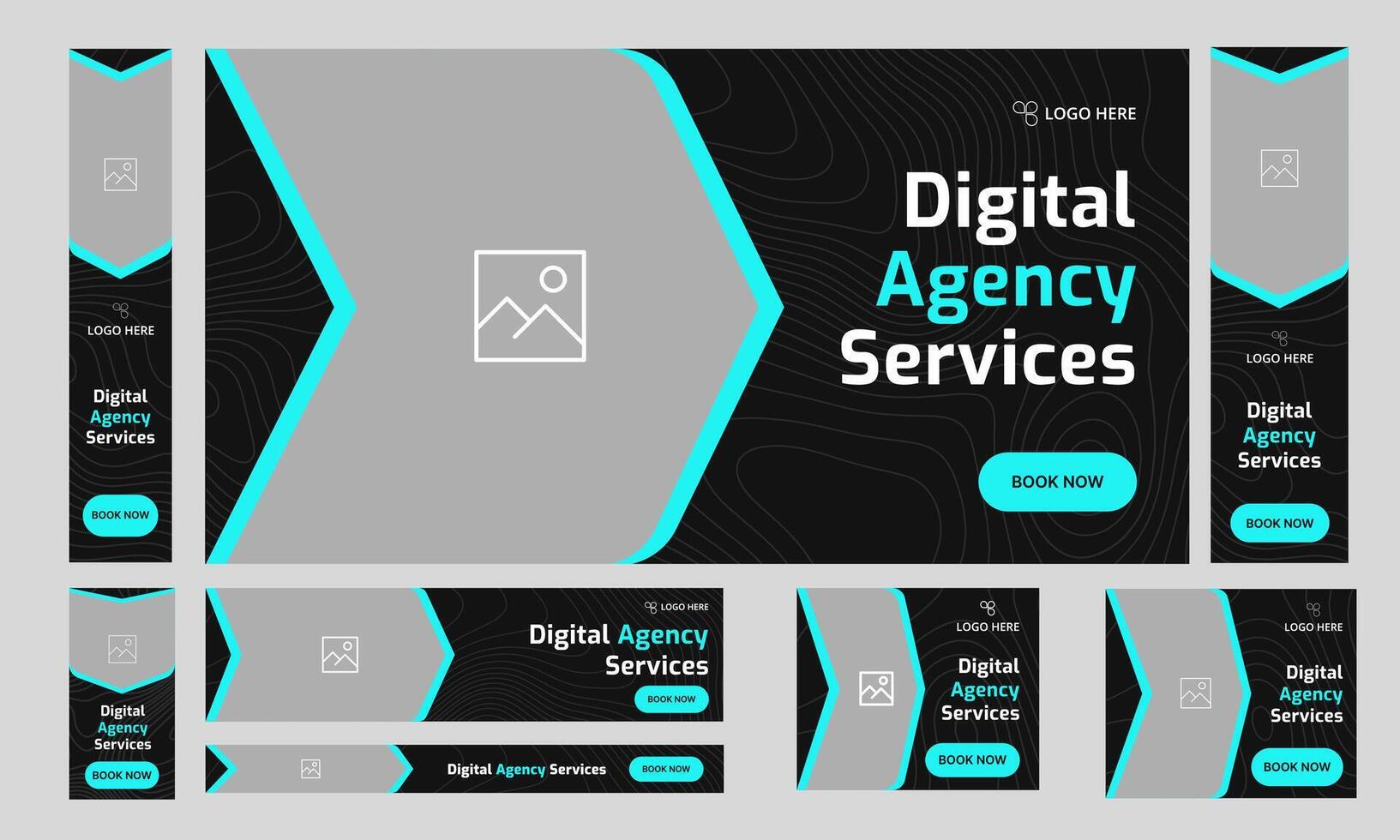 Web bundle digital agency services banner template design, set banner design, digital market web set banner design, customizable eps 10 file format vector