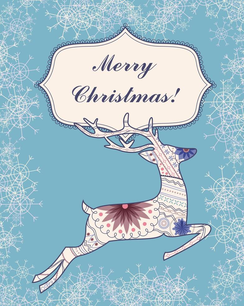 Background with deer and snowflakes vintage vector
