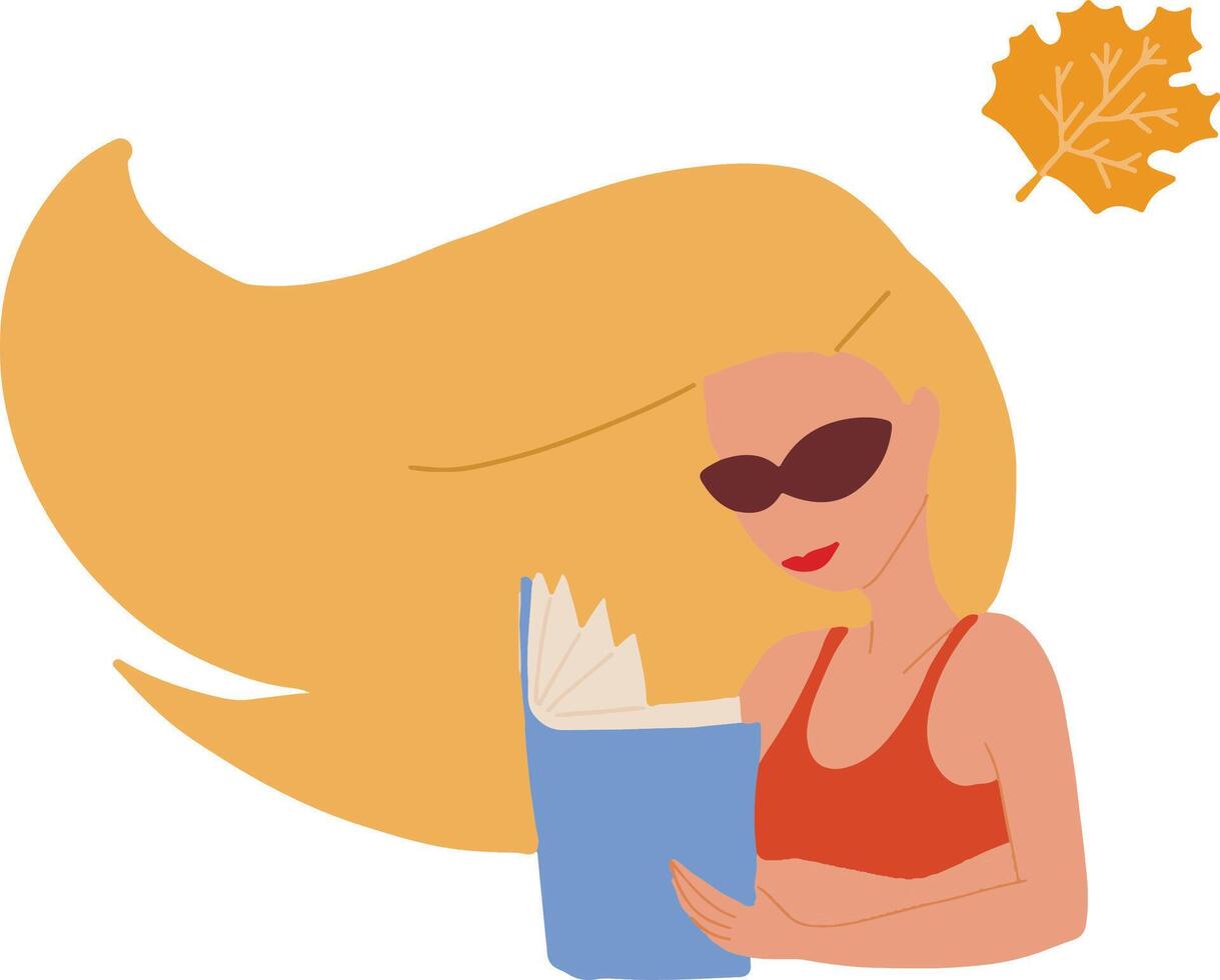 Lady with magazine on beach flat style vector