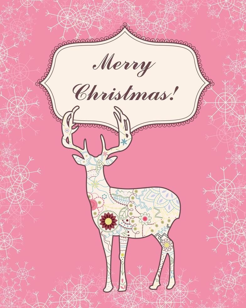 Background with deer and snowflakes vintage vector