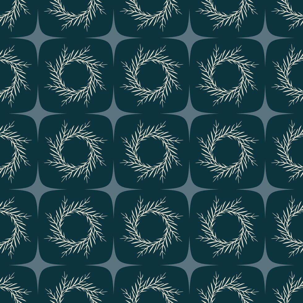 A blue and white pattern of wreaths with a blue background vector