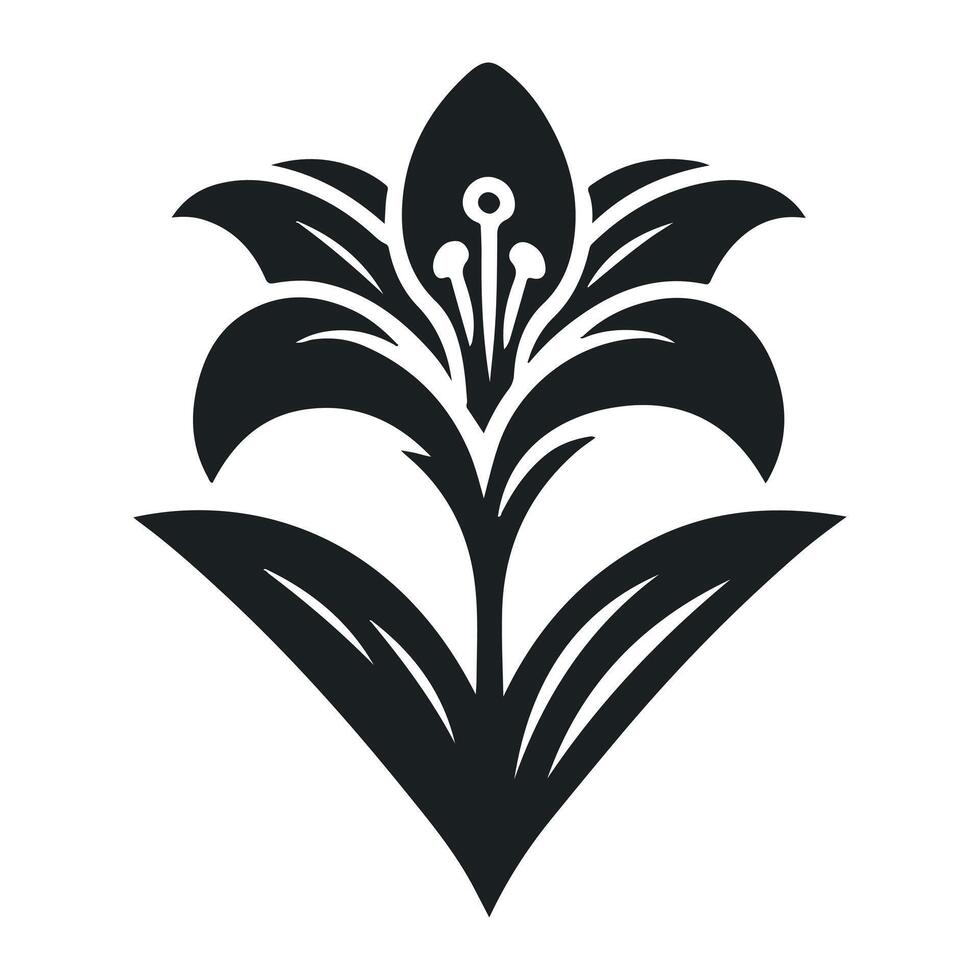 Little Lily flower icon Black and white background with a graphic silhouette vector