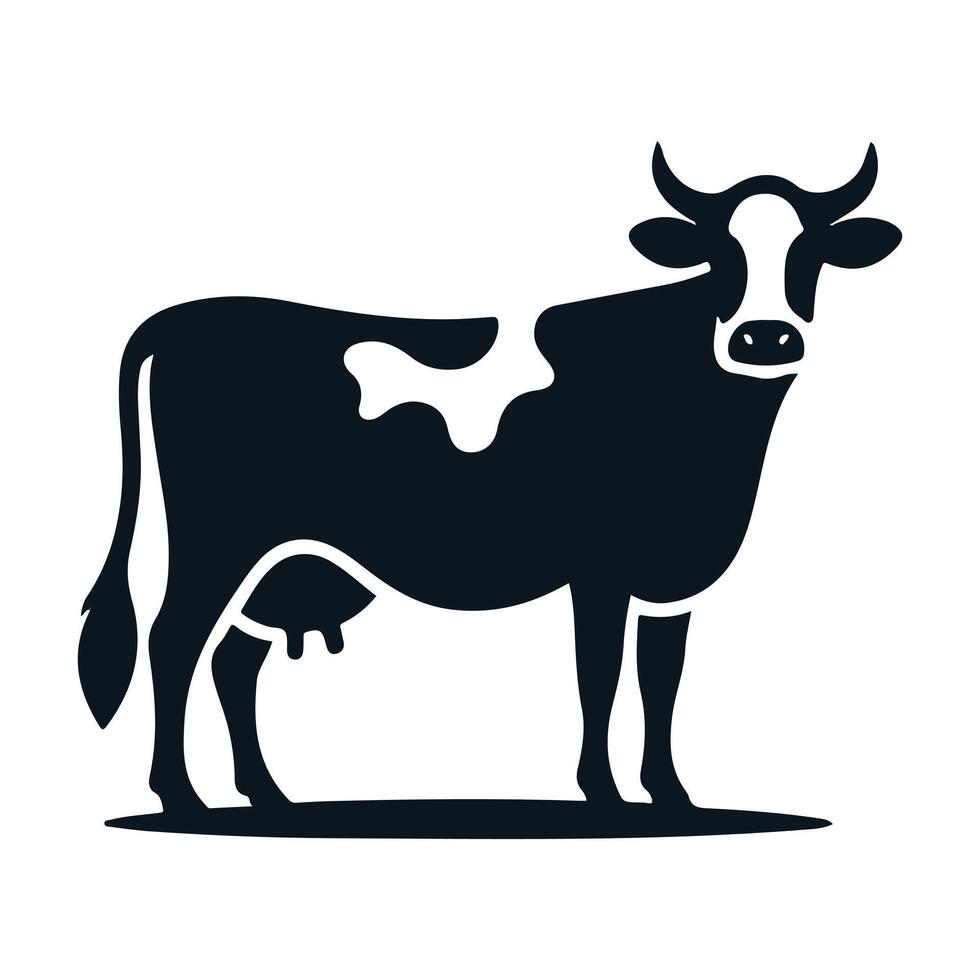 Black and white graphic illustration of a cow vector