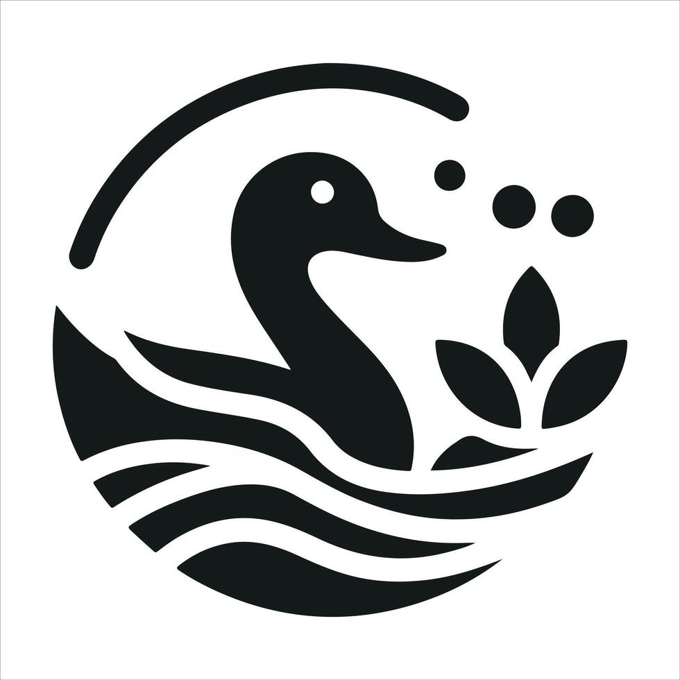 Black and white graphic illustration of a duck on a white background vector