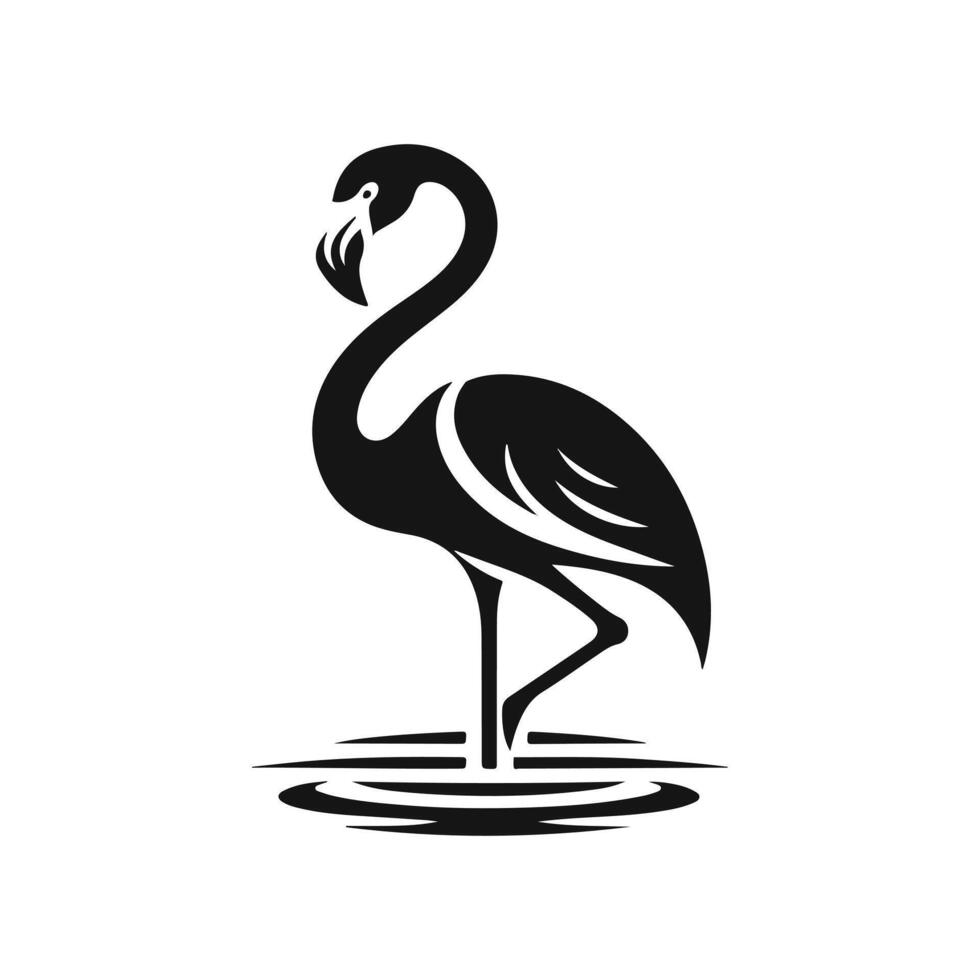 Illustrator silhouette of a small flamingo sitting in a black color vector