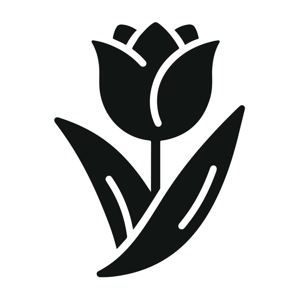 A graphic of a solitary tulip flower in black and white vector