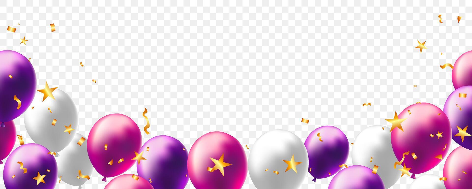 Realistic balloon and confetti for banner, background, grand opening, party flyer vector