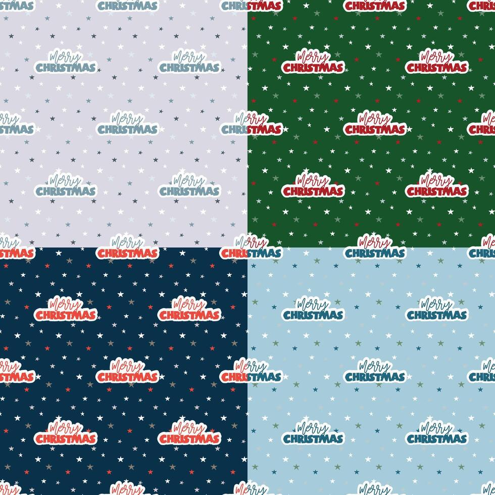 Set seamless pattern christmas text and stars vector