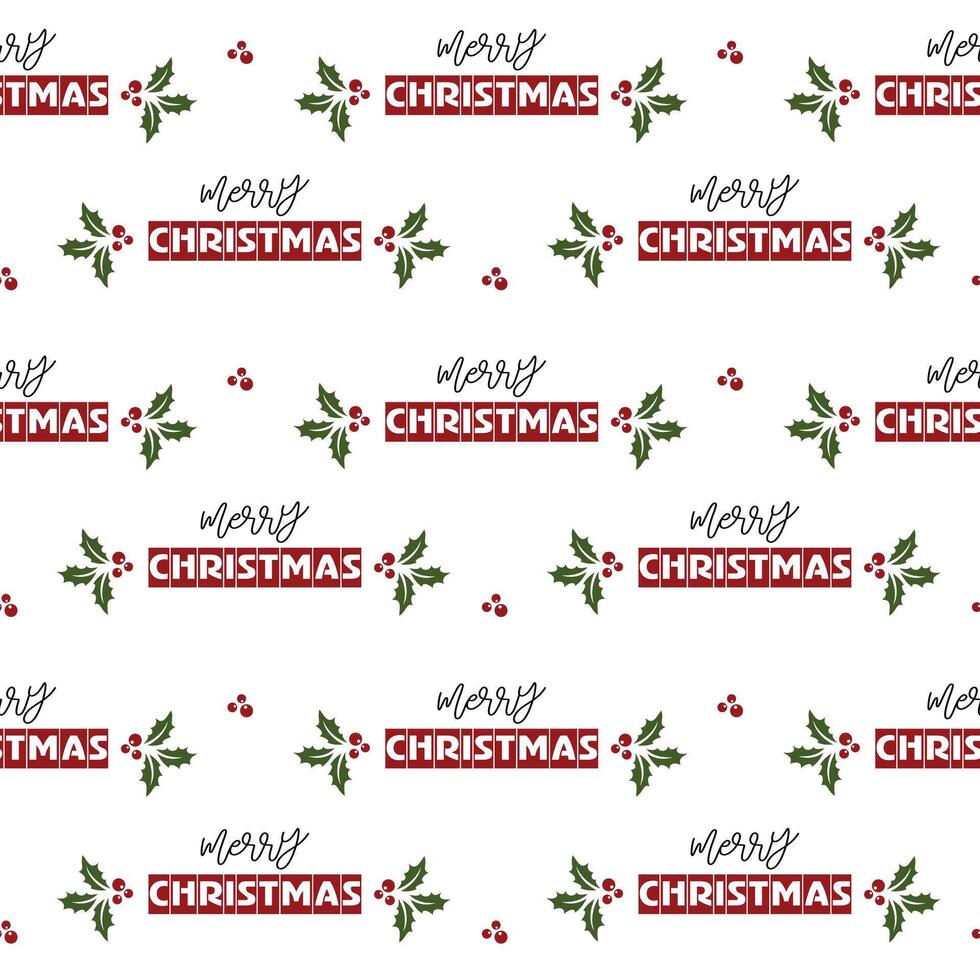 Seamless pattern merry christmas and holly berry vector