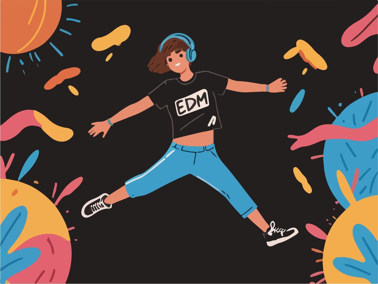 Rhythmic Jumping - Exciting EDM Waves with Enthusiastic Personnel. Flat Illustration. vector