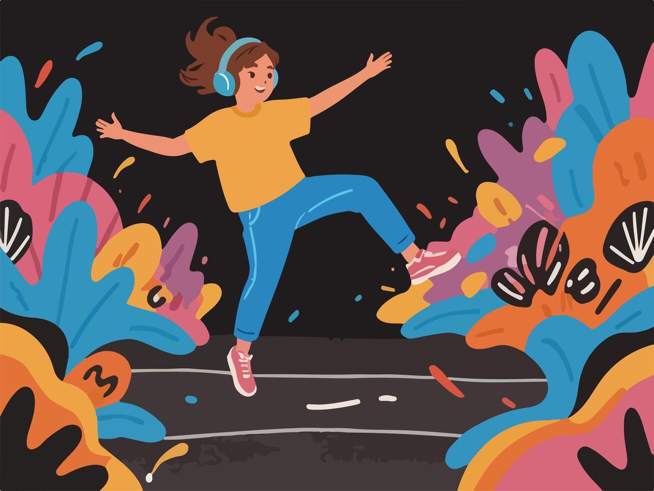 Rhythmic Jumping - Exciting EDM Waves with Enthusiastic Personnel. Flat Illustration. vector